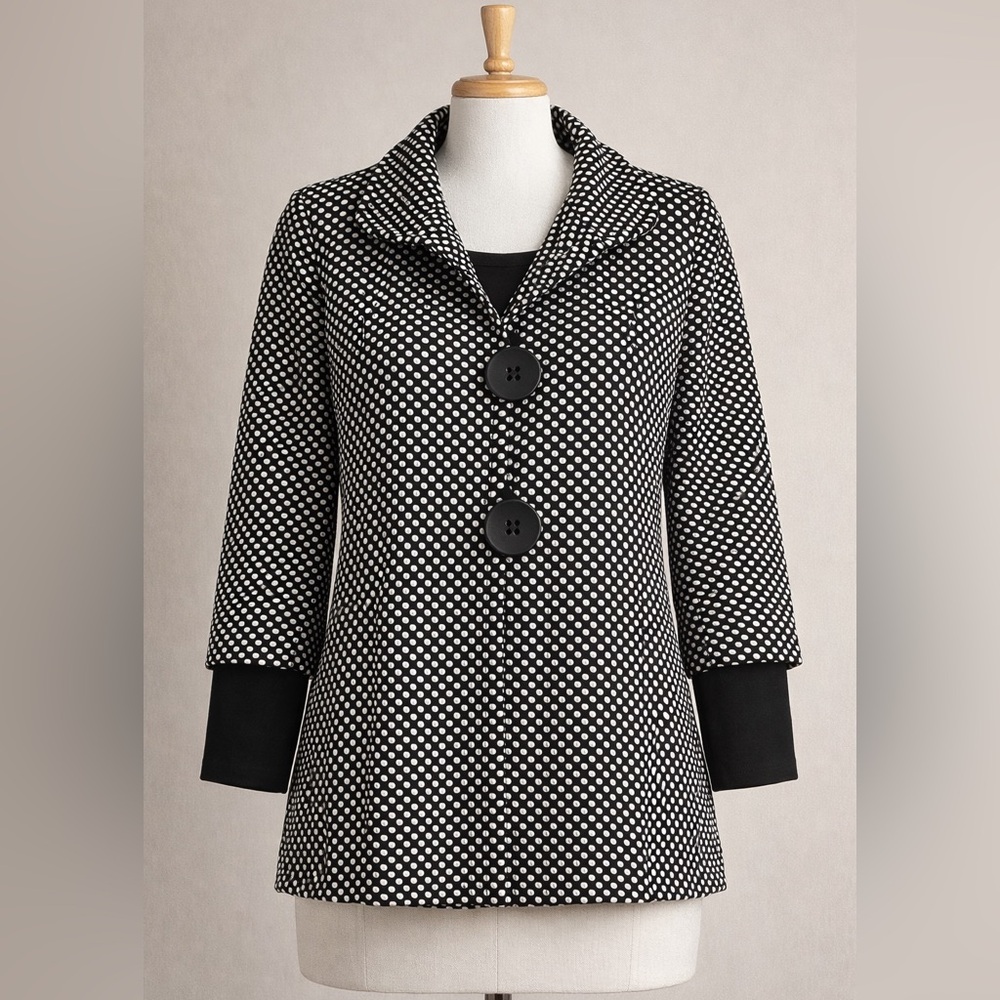 JOSEPH RIBKOFF Black & White Polka Dot Swing Jacket Size 10